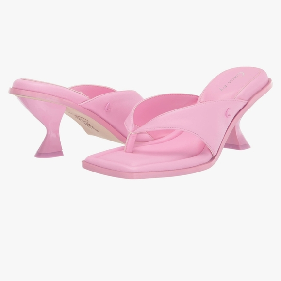 Circus by Sam Edelman Frances Pink Hibiscus curved Heeled thong Sandals size 9.5 - Picture 6 of 12